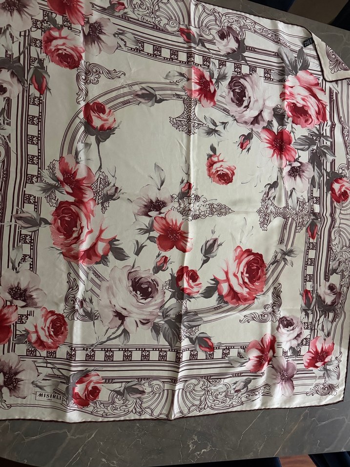 Bordo Gri Vintage Desenli Kadın Fular - Görsel 5