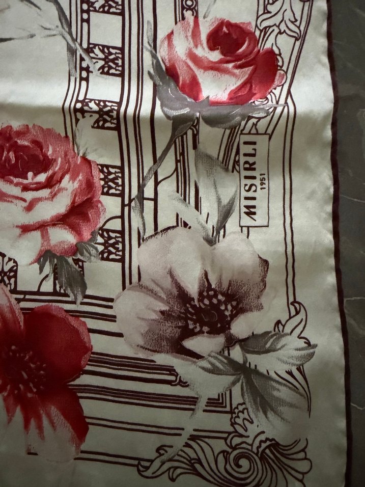 Bordo Gri Vintage Desenli Kadın Fular - Görsel 2