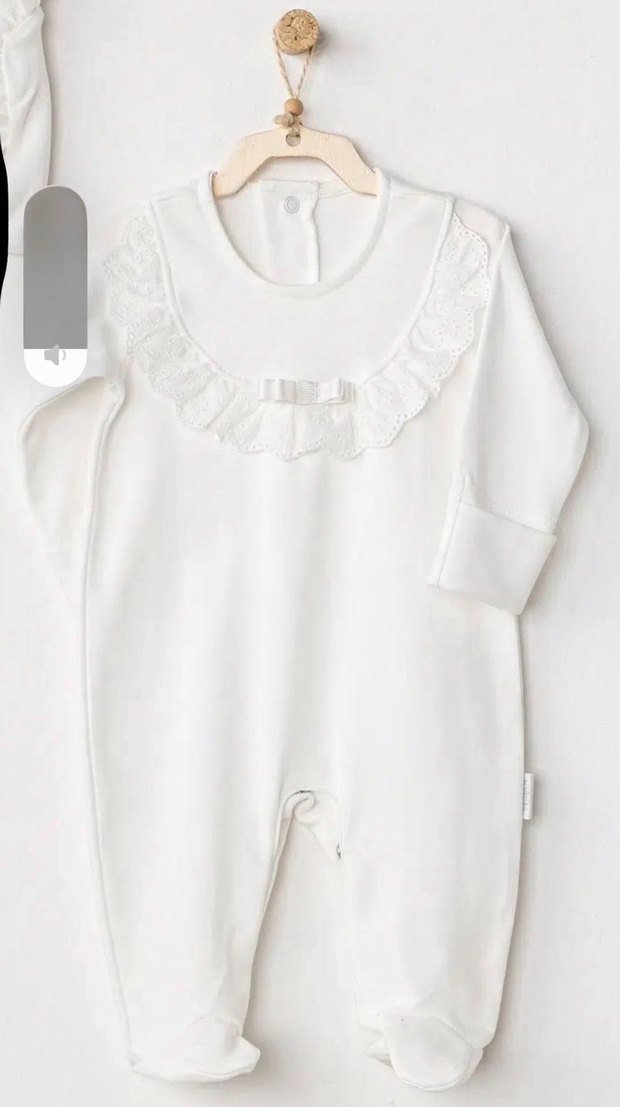 Beyaz Dantel Detaylı Nakışlı Bebek Kız Tulum Andywawa - Görsel 2