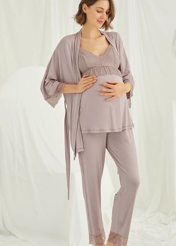 Monamise V Yaka Gri Hamile Pijama Takımı - Görsel 4
