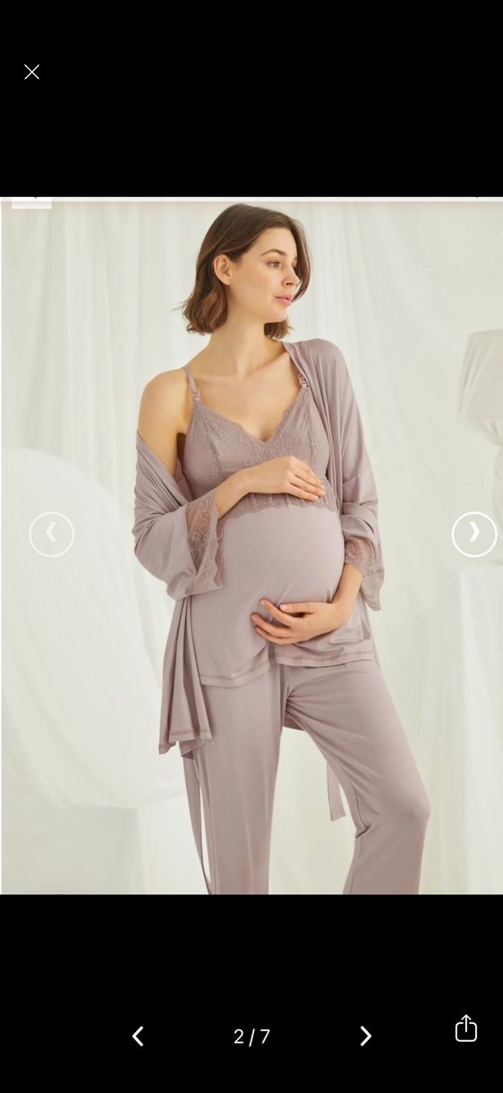 Monamise V Yaka Gri Hamile Pijama Takımı - Görsel 2