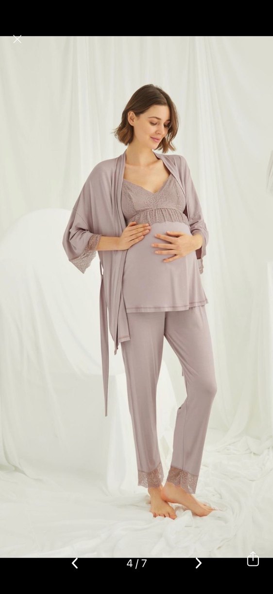 Monamise V Yaka Gri Hamile Pijama Takımı - Görsel 4