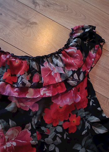 Çiçek Desenli Mini Straplez Elbise - Görsel 3