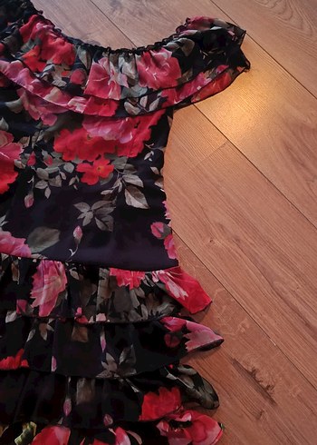 Çiçek Desenli Mini Straplez Elbise - Görsel 5