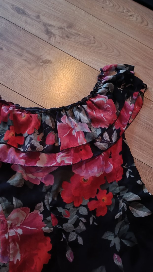 Çiçek Desenli Mini Straplez Elbise - Görsel 3