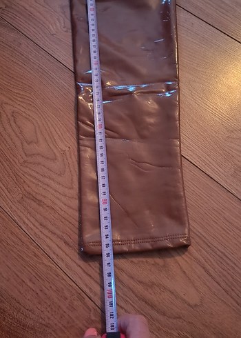 Kadın Parlak Kahverengi Deri Fermuarlı Tayt - Görsel 3