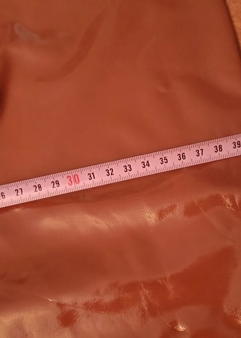 Kadın Parlak Kahverengi Deri Fermuarlı Tayt - Görsel 5