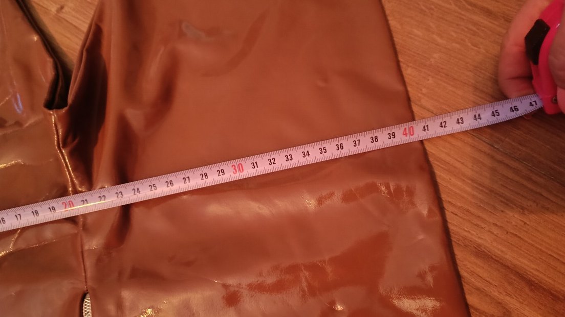 Kadın Parlak Kahverengi Deri Fermuarlı Tayt - Görsel 5