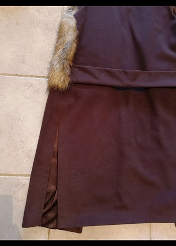 Kürk Detaylı Uzun kaşe kumaş Kadın Yelek - Görsel 6