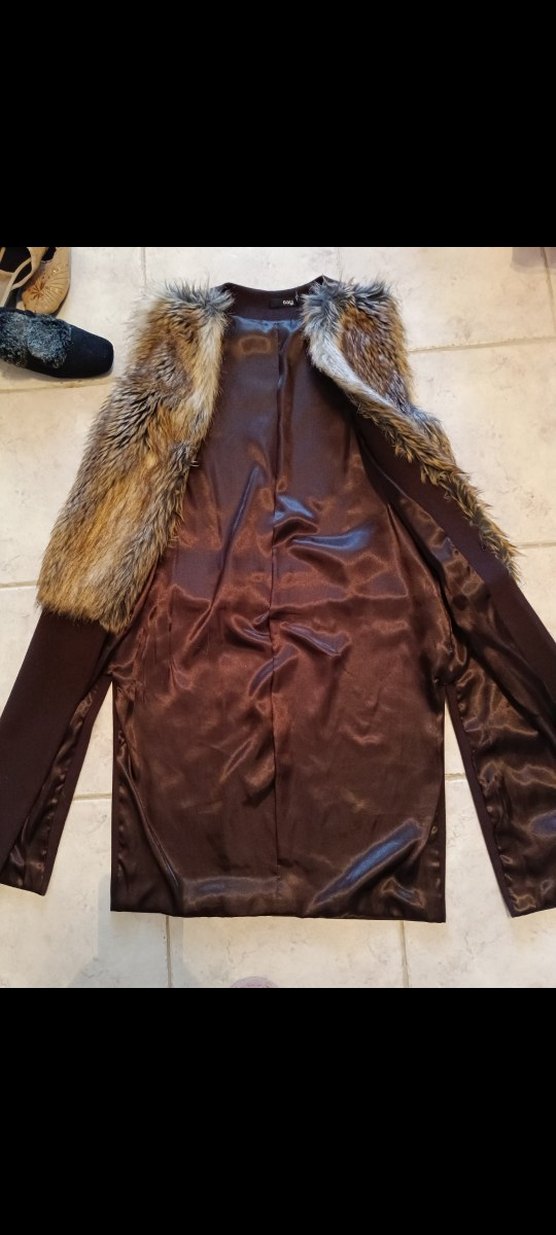 Kürk Detaylı Uzun kaşe kumaş Kadın Yelek - Görsel 4