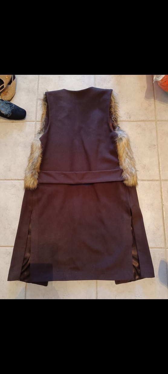 Kürk Detaylı Uzun kaşe kumaş Kadın Yelek - Görsel 2