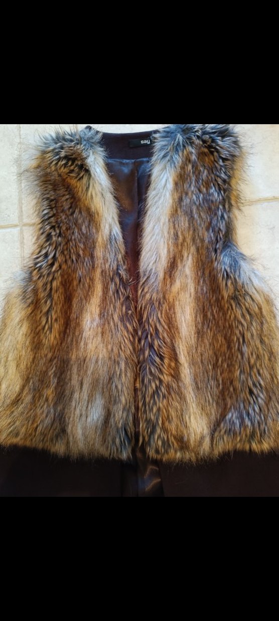 Kürk Detaylı Uzun kaşe kumaş Kadın Yelek - Görsel 5