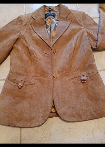Düğmeli Kahverengi Camel renk Süet Kadın Ceket - Görsel 6