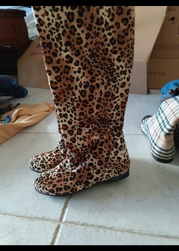 Leopar Desenli Süet Dizüstü Kadın Çizme - Görsel 6