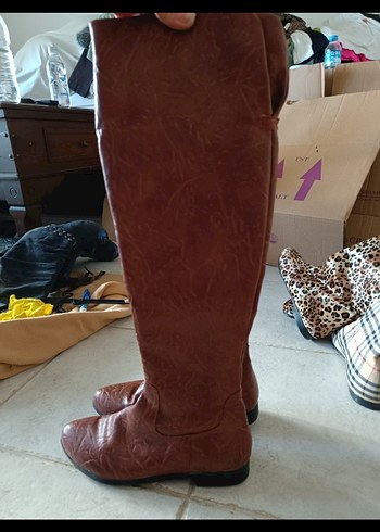 Deri Diz Boyu Kadın Çizme - Görsel 5