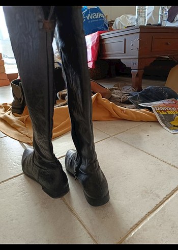 Siyah Deri Dizüstü Kadın Çizme - Görsel 5