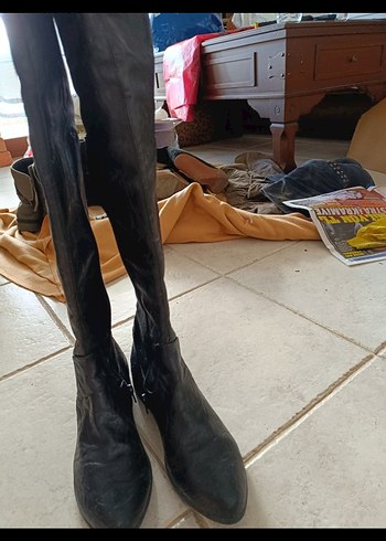 Siyah Deri Dizüstü Kadın Çizme - Görsel 6