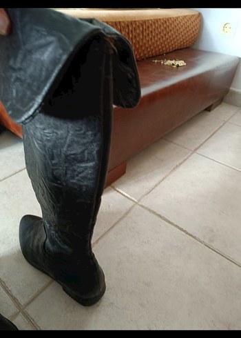 Siyah Deri Dizüstü Kadın Çizme - Görsel 7