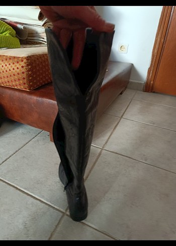 Siyah Deri Dizüstü Kadın Çizme - Görsel 8