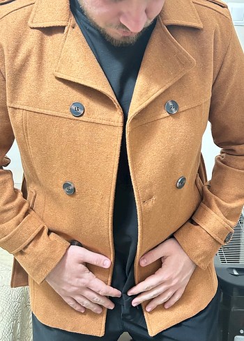 Düğmeli Kiremit  Erkek Kaban - Görsel 2