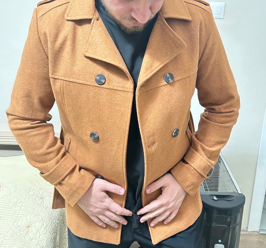 Düğmeli Kiremit  Erkek Kaban - Görsel 2