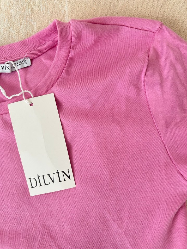 Dilvin Pembe Kısa Kollu Basic Tişört - Görsel 4