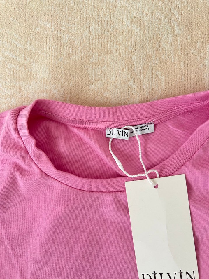 Dilvin Pembe Kısa Kollu Basic Tişört - Görsel 3