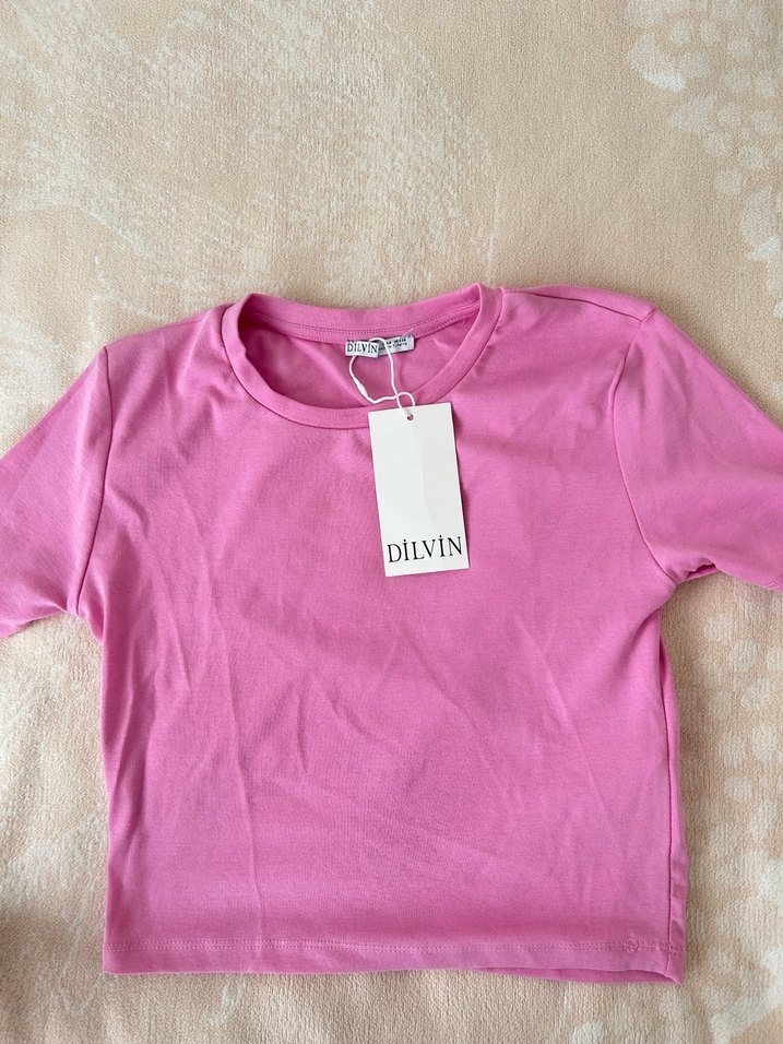 Dilvin Pembe Kısa Kollu Basic Tişört - Görsel 5