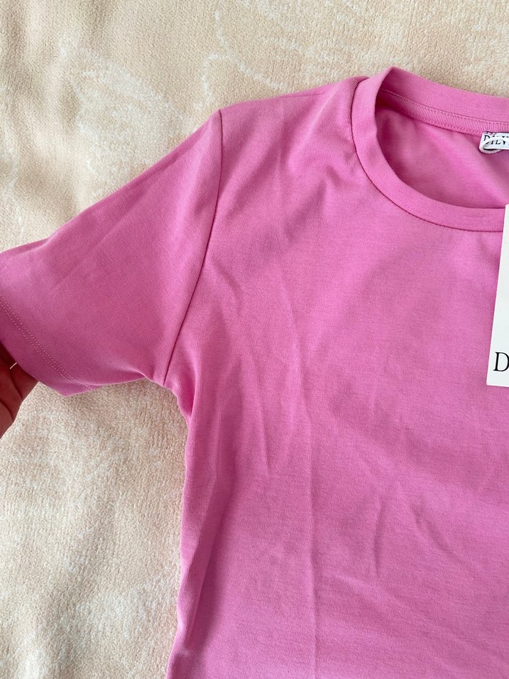 Dilvin Pembe Kısa Kollu Basic Tişört - Görsel 2