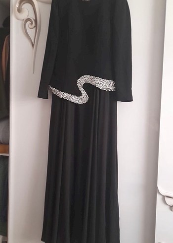 Siyah Nakışlı Uzun Kollu Abiye Elbise Modazehra - Görsel 2