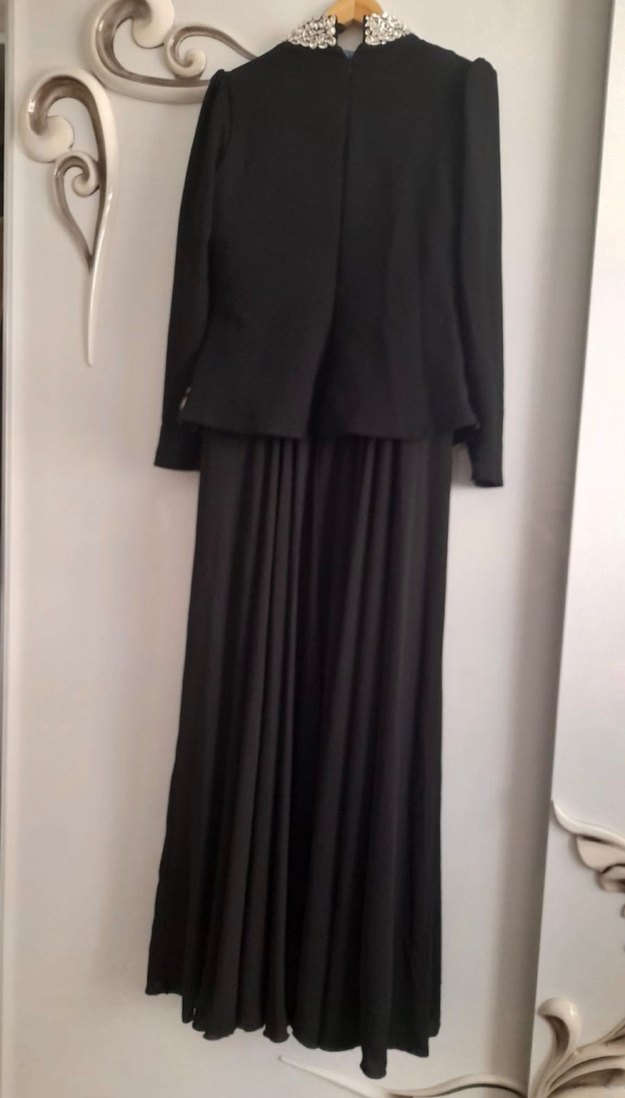 Siyah Nakışlı Uzun Kollu Abiye Elbise Modazehra - Görsel 3