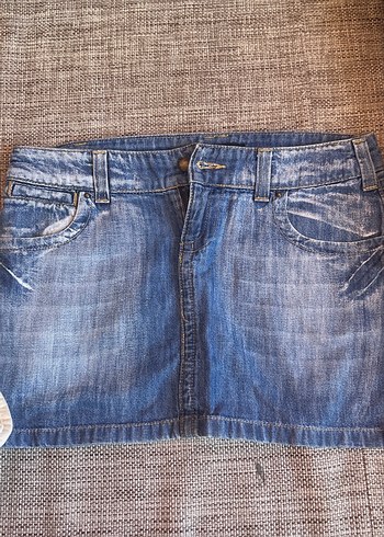 Düğmeli Mavi Denim Mini Etek
