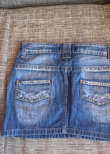 Düğmeli Mavi Denim Mini Etek - Görsel 3