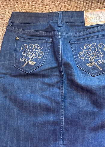 m Beden Koyu Mavi Midi Denim Mini Etek