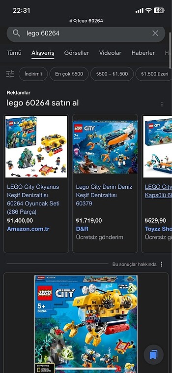 Beden Renk Lego 60264 Okyanus Keşif Denizaltısı