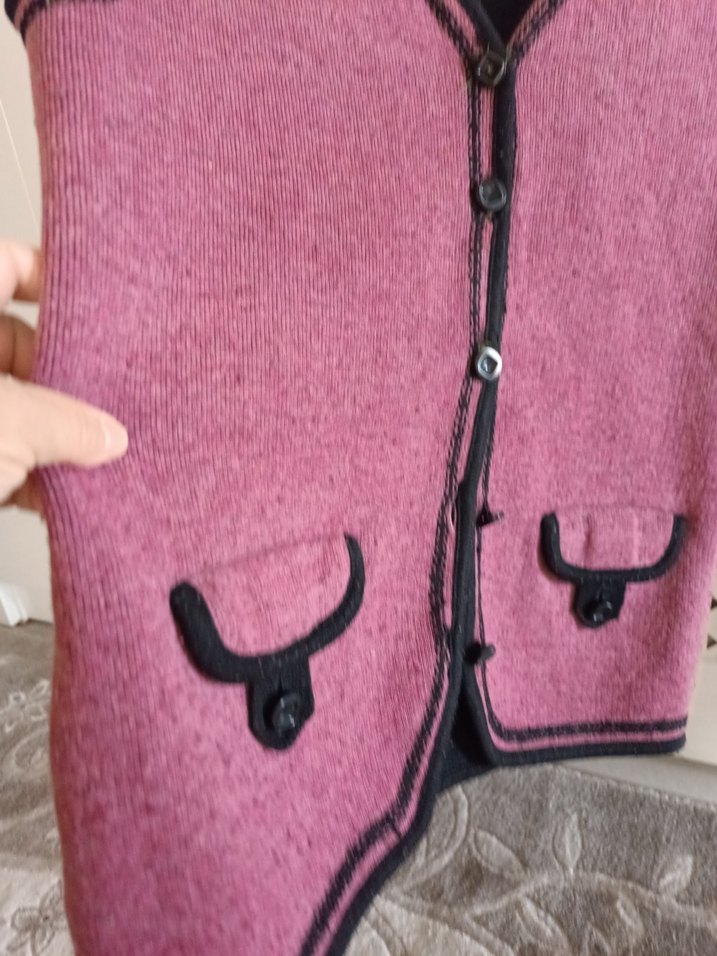 Bordo Örgü Yün Kadın Yelek - Görsel 2