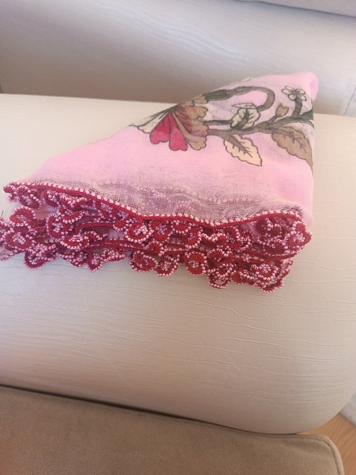 Dantel Detaylı Pembe Bohem Kadın Fular - Görsel 3