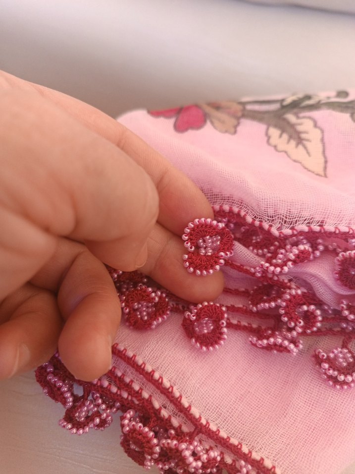 Dantel Detaylı Pembe Bohem Kadın Fular - Görsel 4