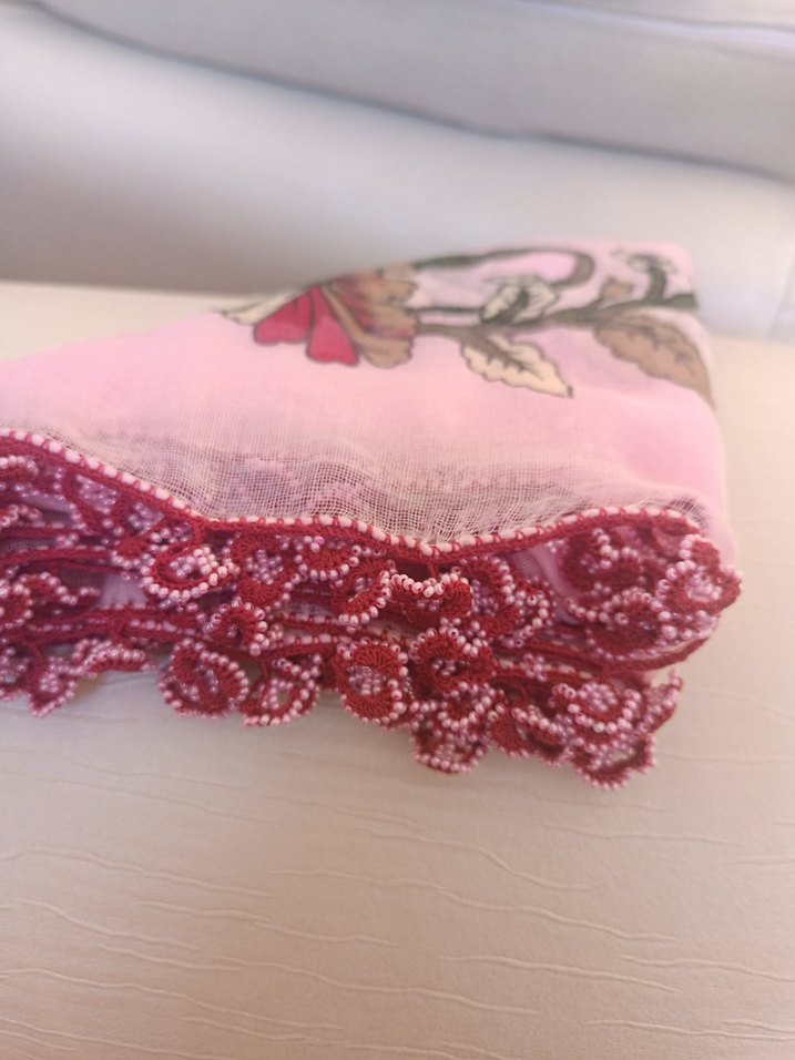 Dantel Detaylı Pembe Bohem Kadın Fular - Görsel 2