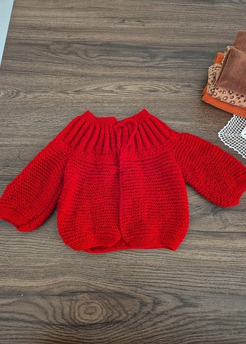 Kız Çocuk Kırmızı Örgü Hırka - Görsel 2