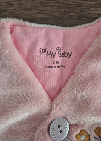 Pembe Nakışlı Kürklü Kolsuz Bebek Kıyafet Takımı - Görsel 2