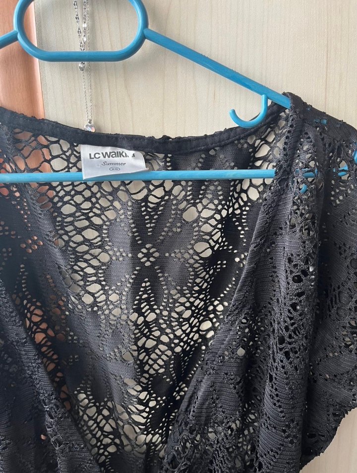 Siyah Dantel Mini Bohem V Yaka Elbise - Görsel 2