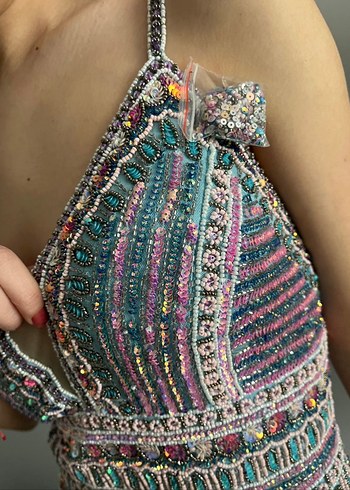 Boncuk Detaylı Çok Renkli Bohem Uzun Elbise - Görsel 4