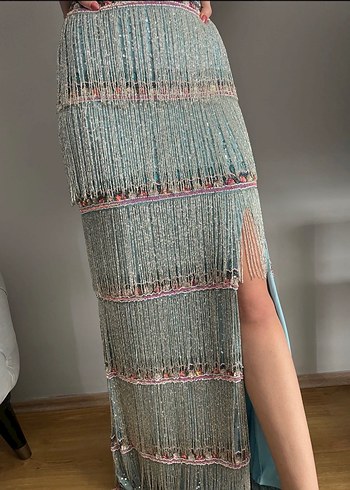 Boncuk Detaylı Çok Renkli Bohem Uzun Elbise - Görsel 3