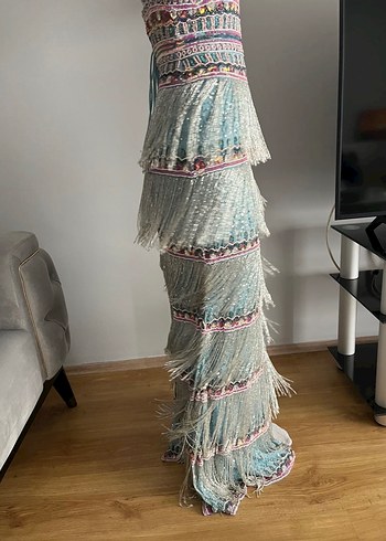 Boncuk Detaylı Çok Renkli Bohem Uzun Elbise - Görsel 5