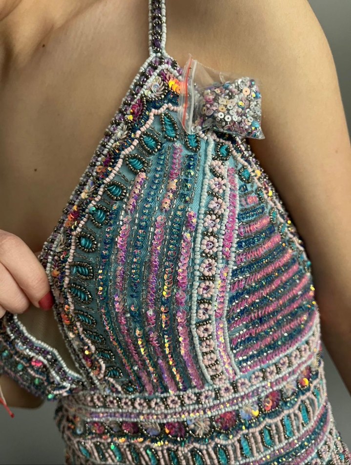 Boncuk Detaylı Çok Renkli Bohem Uzun Elbise - Görsel 4