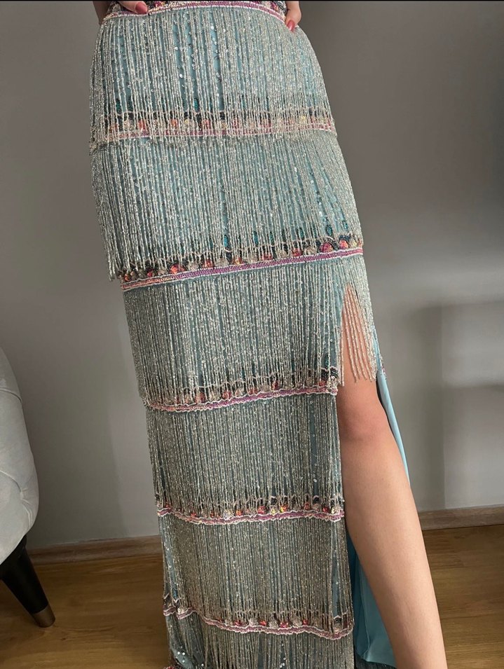 Boncuk Detaylı Çok Renkli Bohem Uzun Elbise - Görsel 3