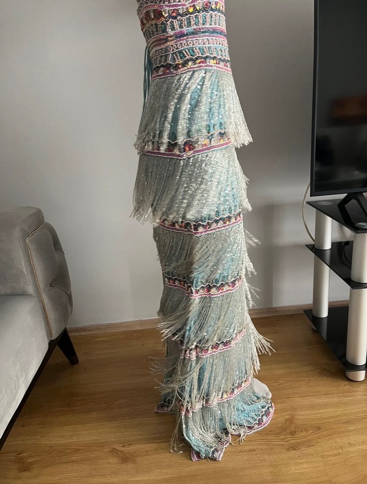 Boncuk Detaylı Çok Renkli Bohem Uzun Elbise - Görsel 5