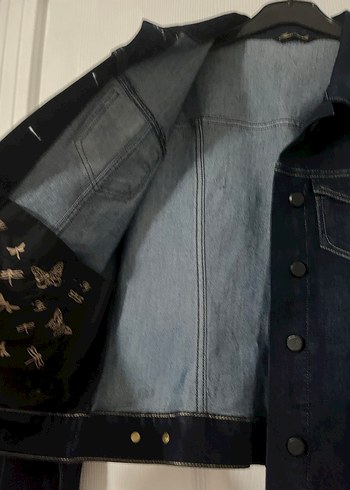 Düğmeli Lacivert Kadın Kot Ceket - Görsel 2