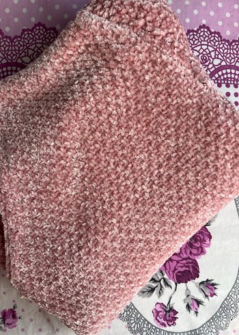 Pembe V Yakalı Örgü Kadın Kazak - Görsel 3